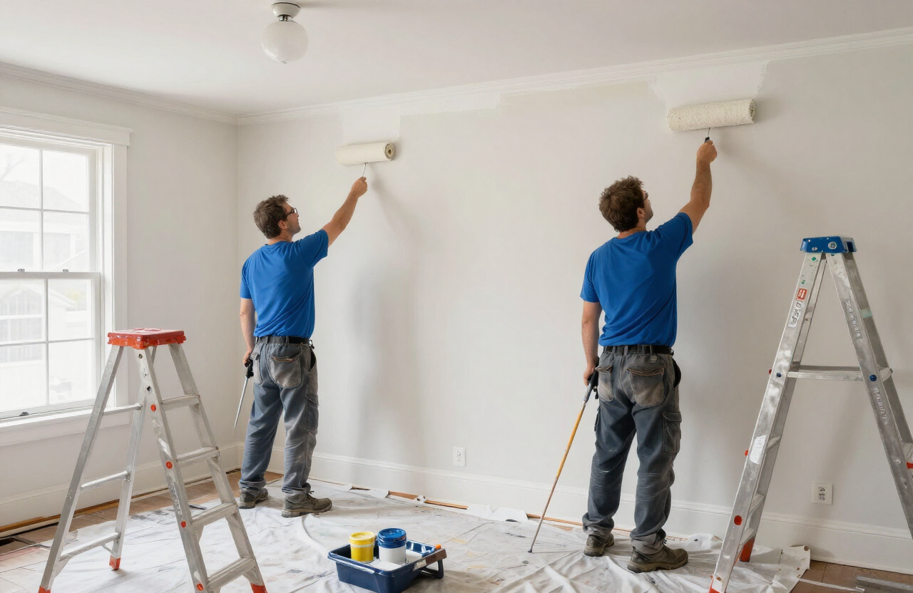 Professional interior painting crew at work in a Secaucus NJ townhouse