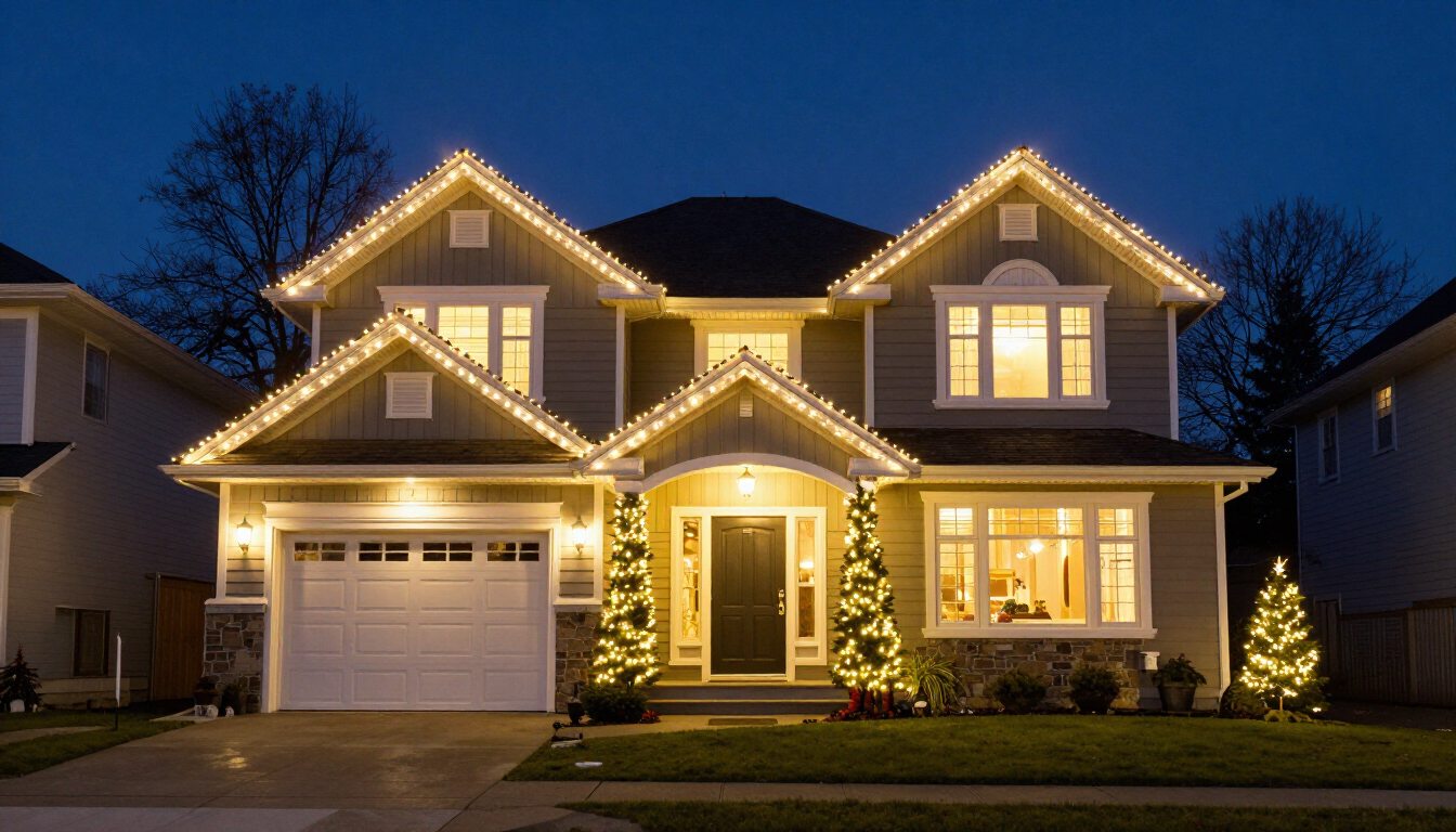 High-efficiency LED Christmas lights in Vancouver with modern seasonal lighting and festive configuration design.