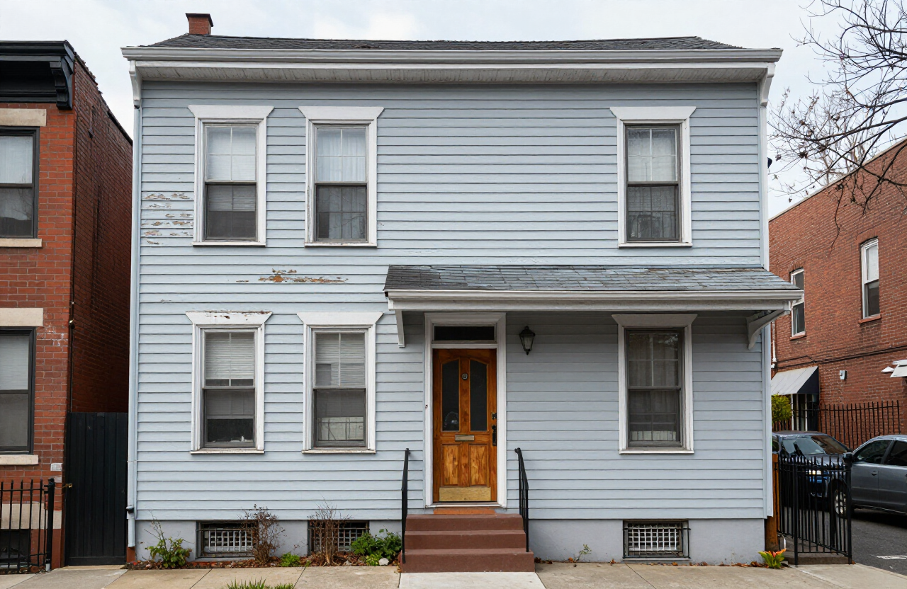 Union City two-family home exterior before painting