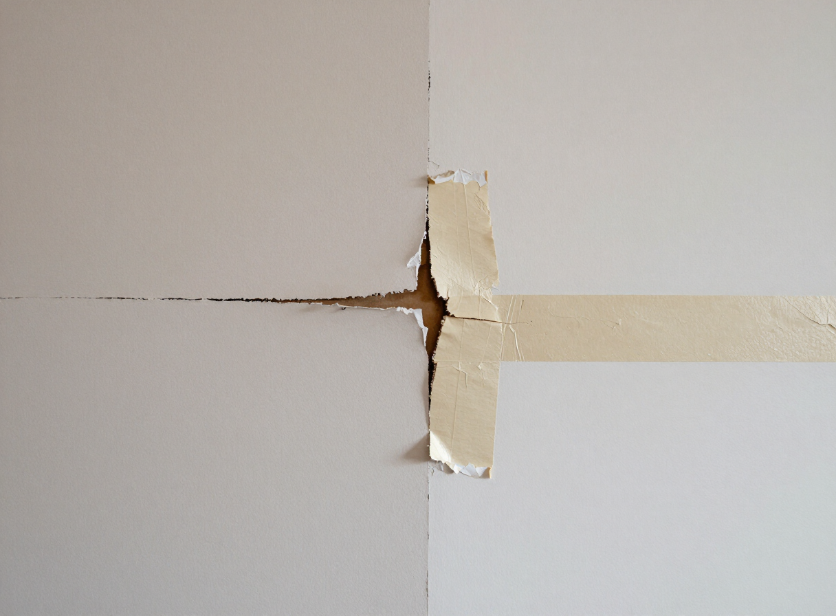Failed drywall tape — before