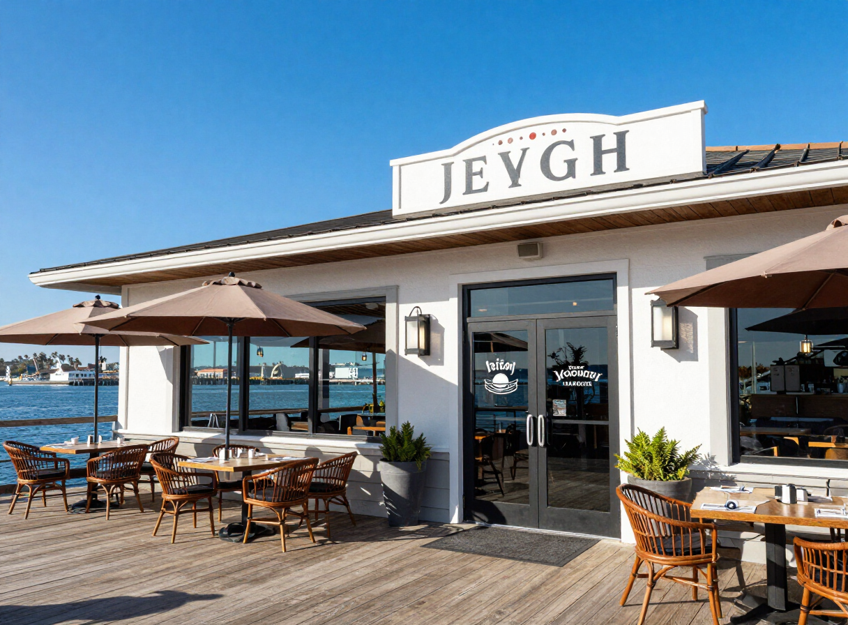 Waterfront seafood house with fresh catch on a pier in San Diego California