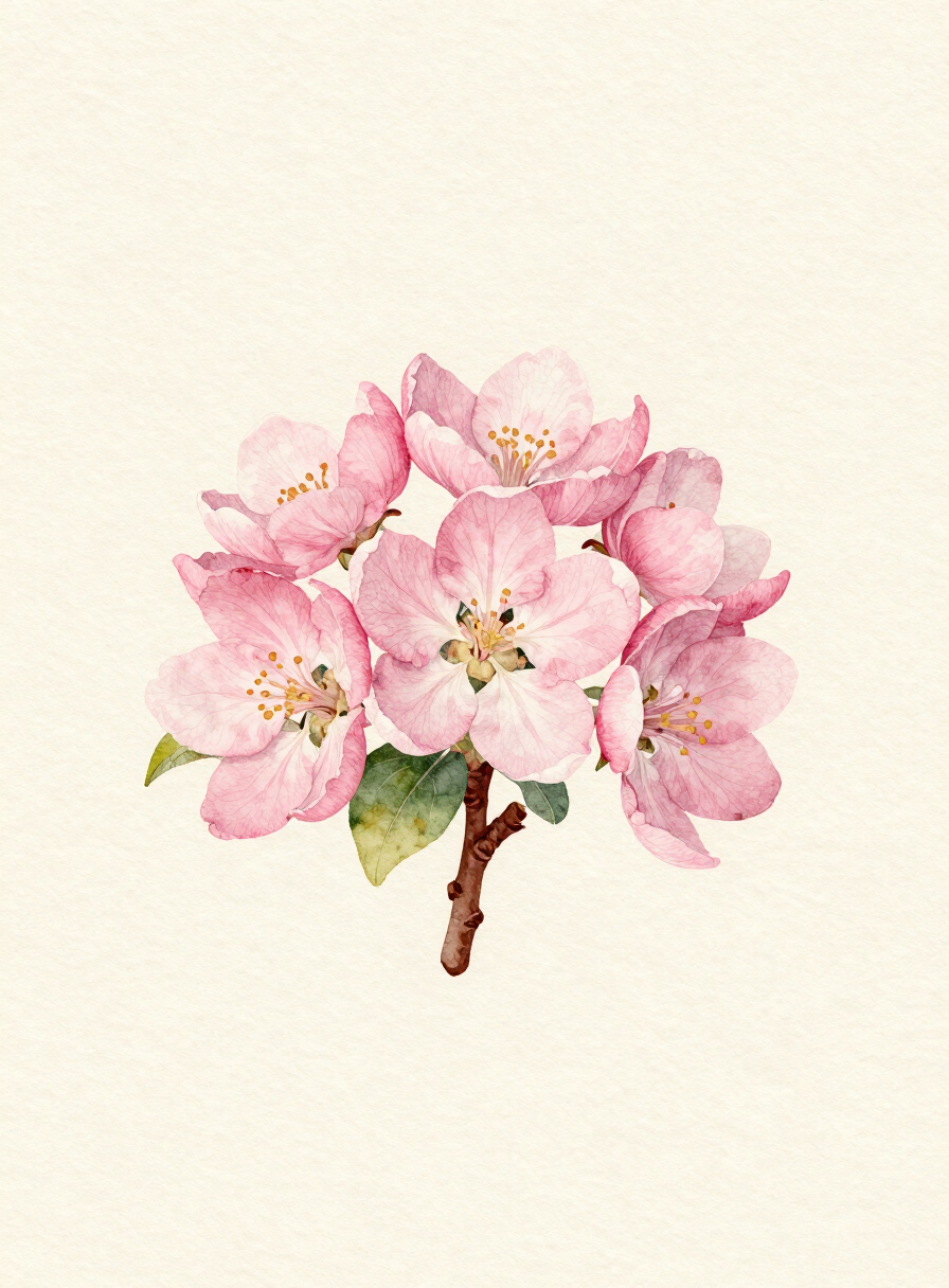 Watercolor painting of a pink Apple Blossom