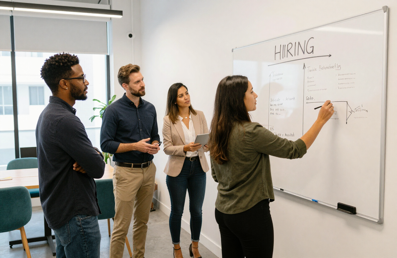 Hiring team planning a recruitment pipeline together