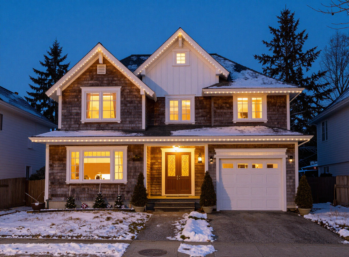 Exterior Christmas lights assembly in Vancouver with skilled seasonal lighting professionals and festive decorating presentation.
