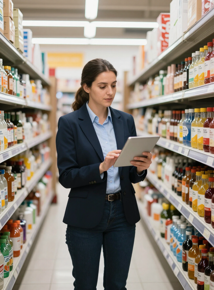 Supervisores de Repo Force revisando indicadores operativos en un pasillo de retail
