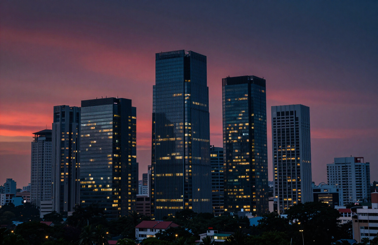 Dhaka city skyline at dusk