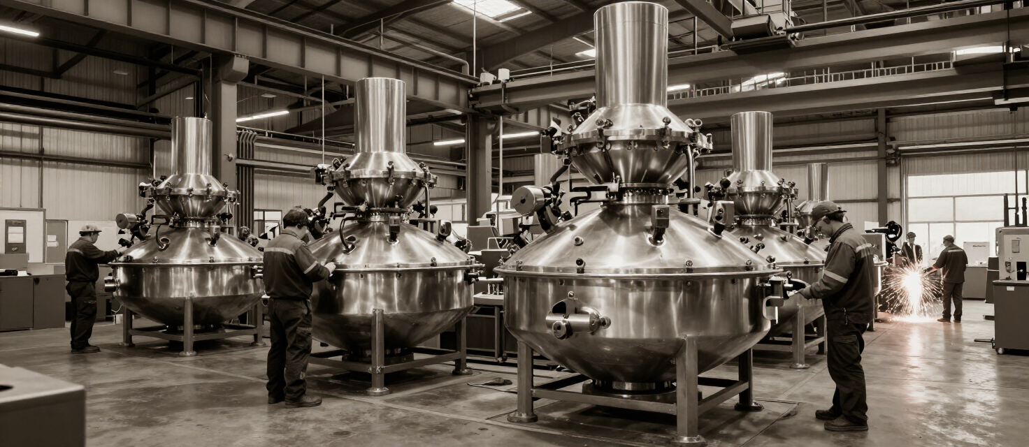 Engineers assembling confectionery machinery in the AA International works