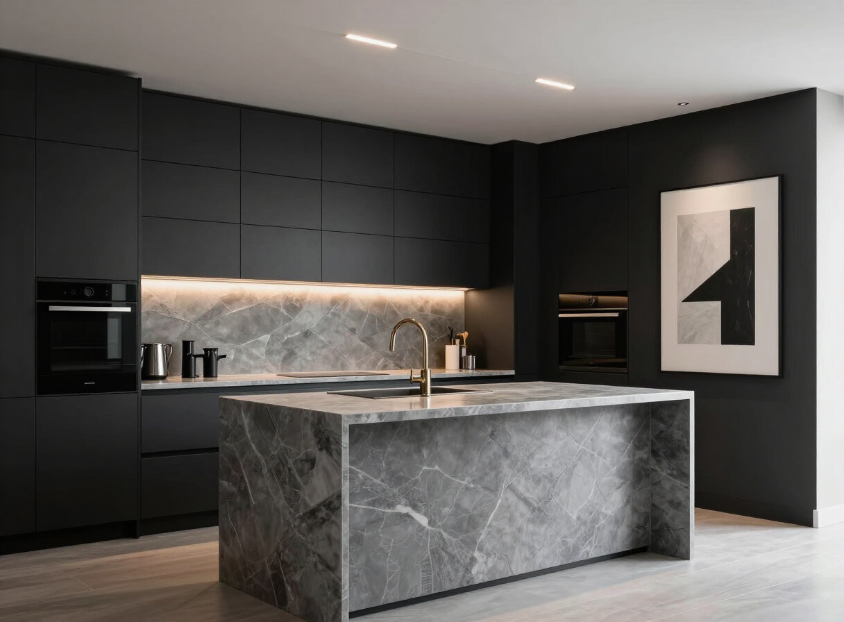 Black Lacquer & Marble — Kitchen by HS Kitchens Studio, Glasgow