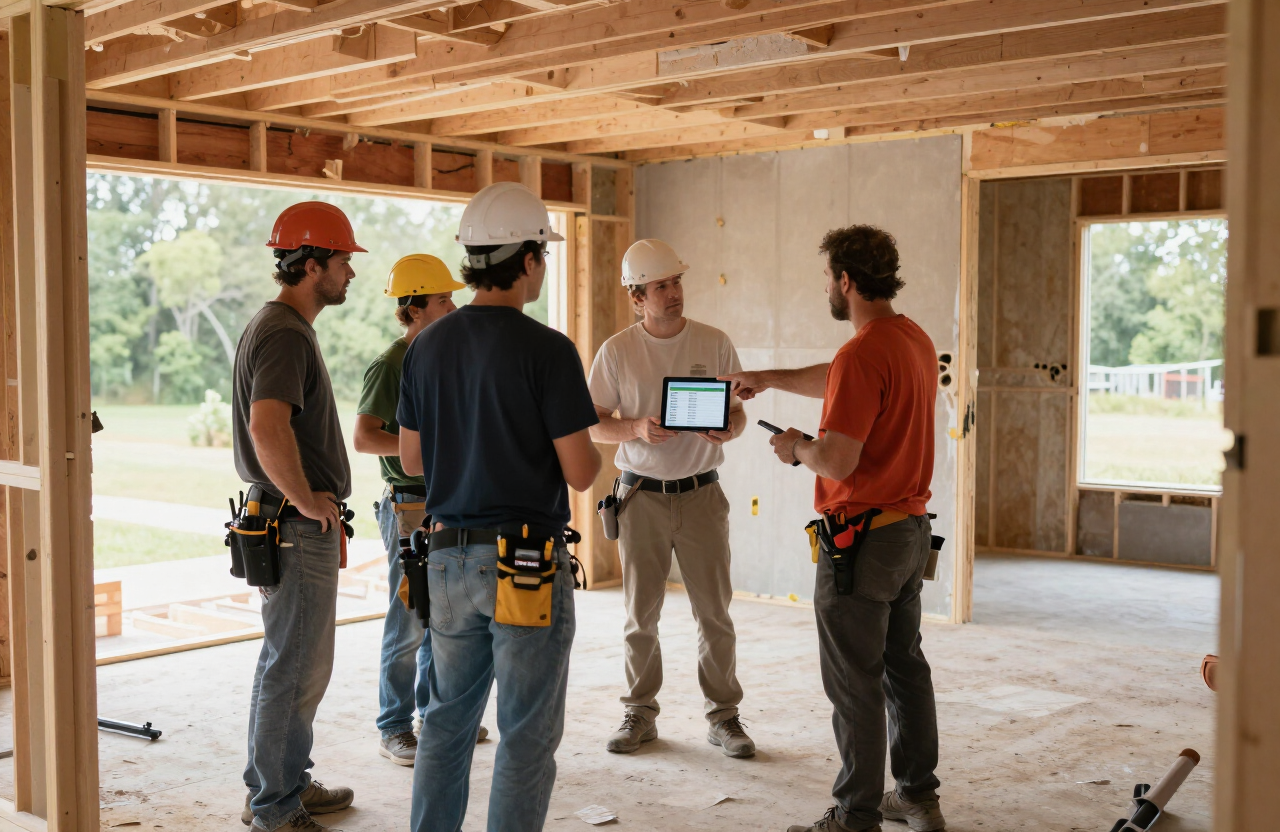 General contractor communicating punch list tasks to a subcontractor on site