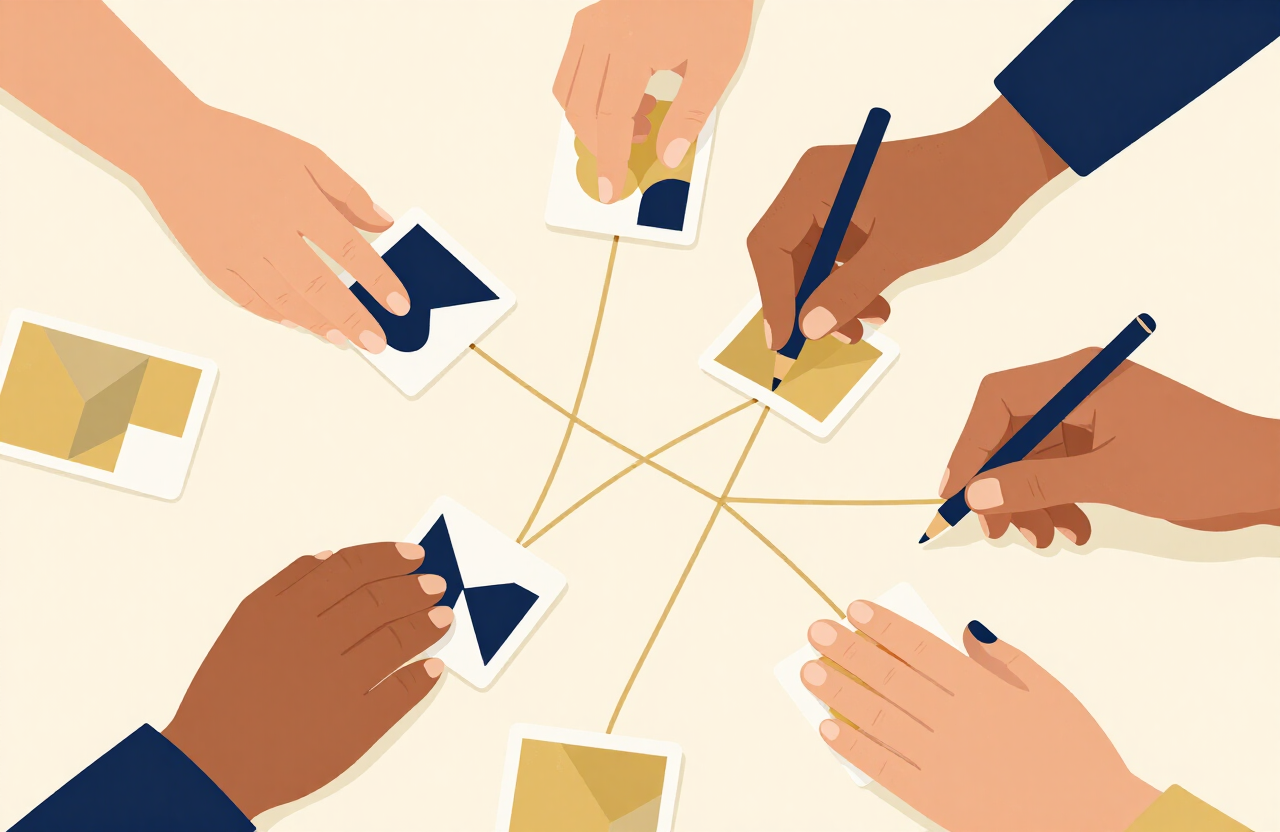A shared workshop map connecting team contributions and practical actions