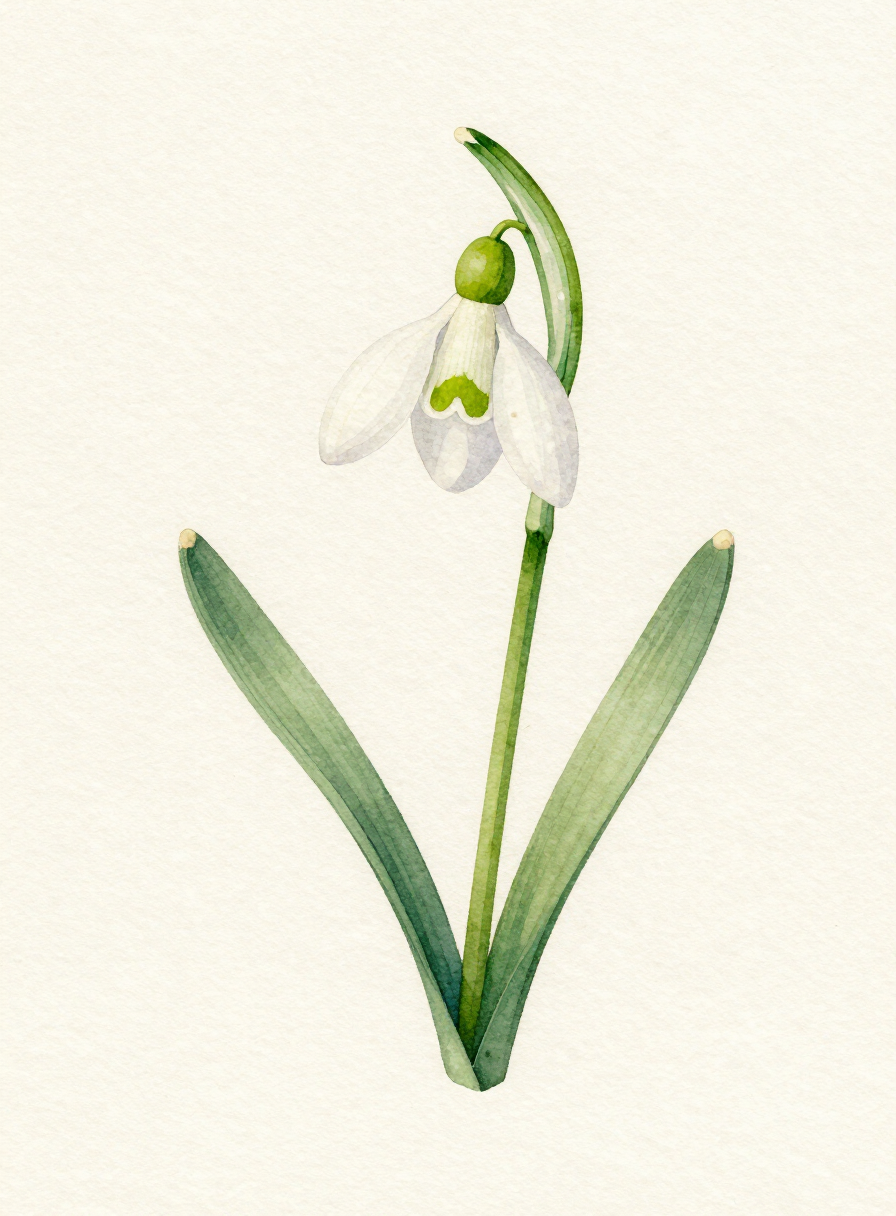 Watercolor painting of a white Snowdrop
