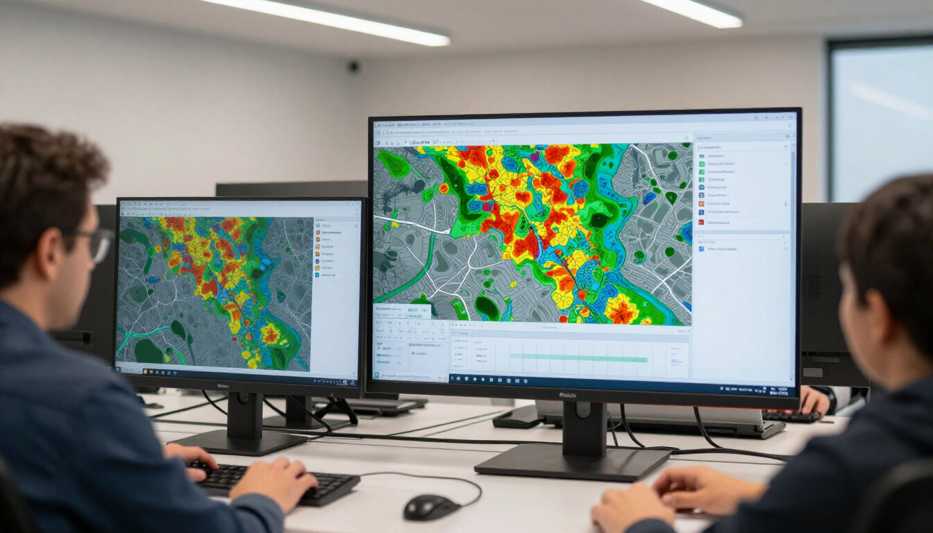 GIS mapping team analyzing urban tree canopy data