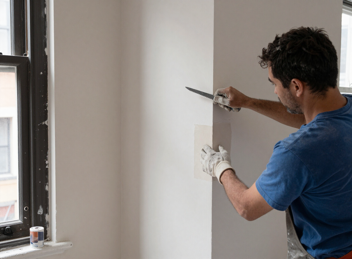 Plaster repair in progress in a Hoboken NJ brownstone