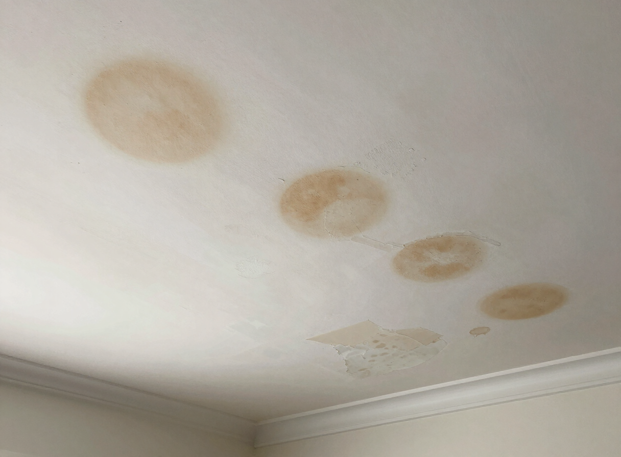 Water-damaged ceiling in an older Union City NJ apartment before repair