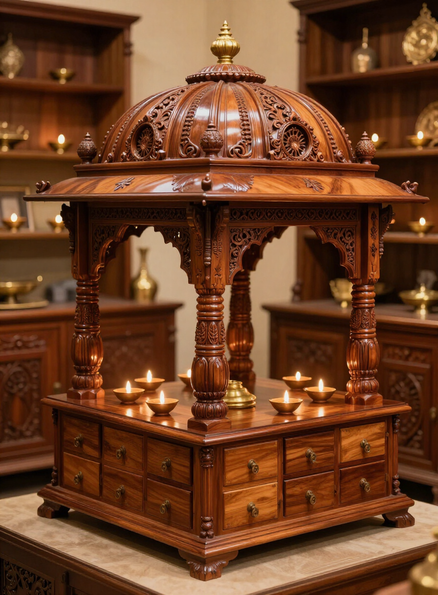 Hand-carved teakwood home temple