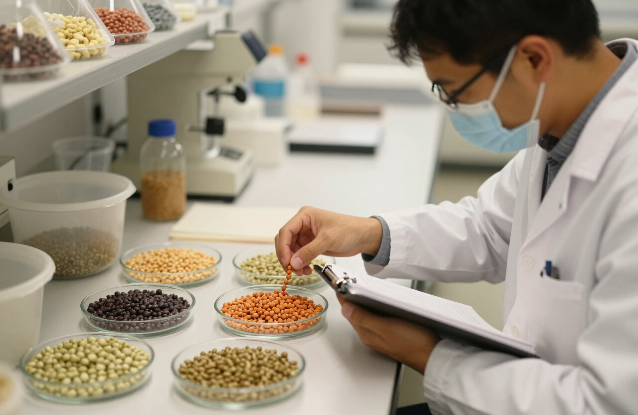 Controllo qualità su campioni di legumi in laboratorio