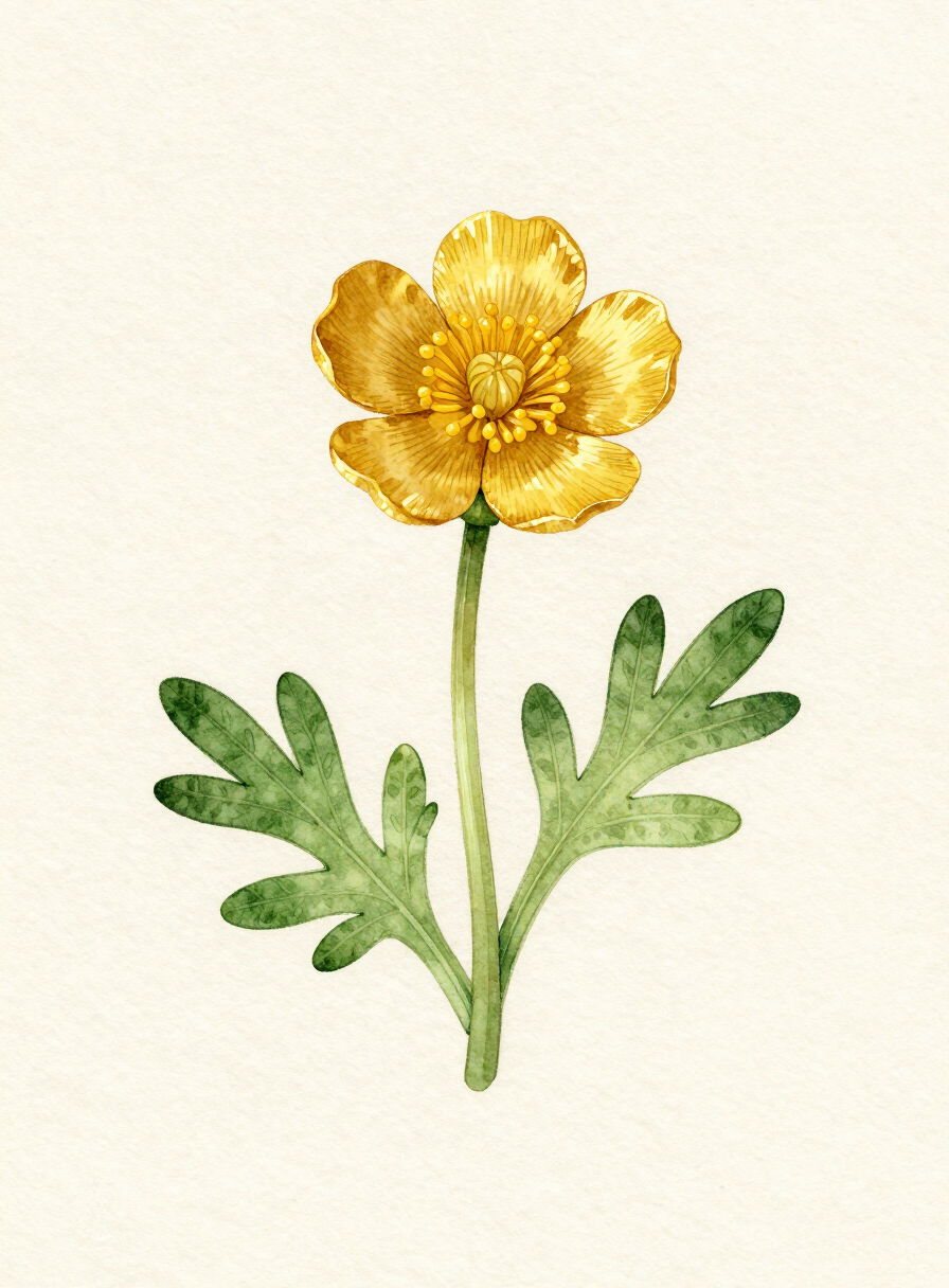Watercolor painting of a gold Buttercup