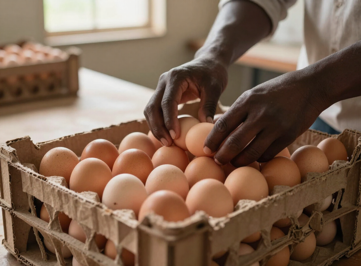 Crates of fresh brown table eggs