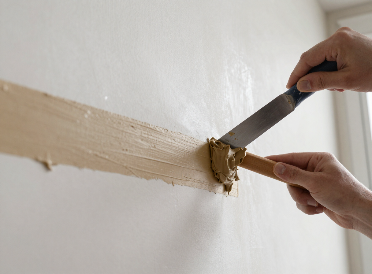 Joint compound application on a drywall patch in a Hoboken NJ home