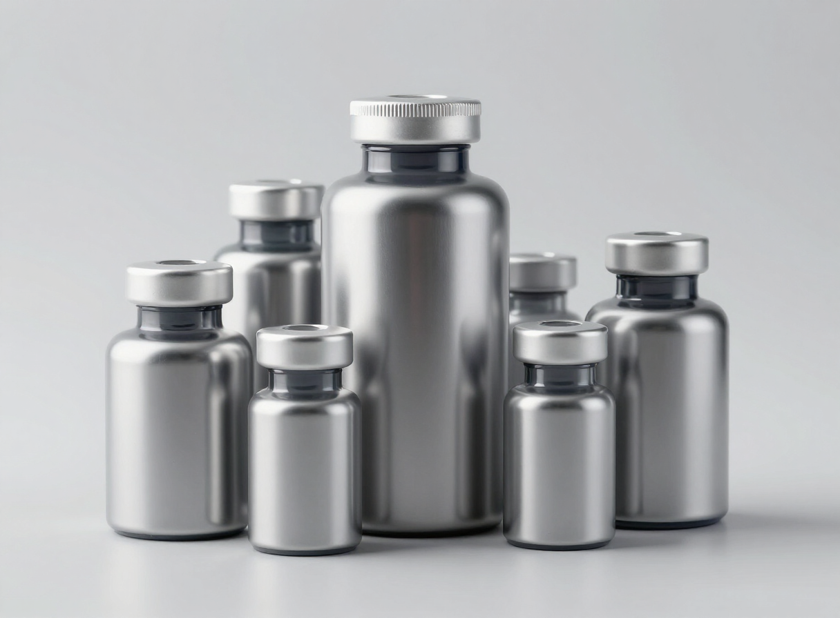 Brushed aluminium bottle cans with screw caps in various sizes