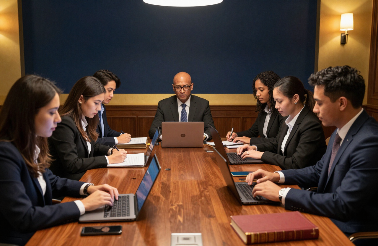 Professionals studying in a seminar room