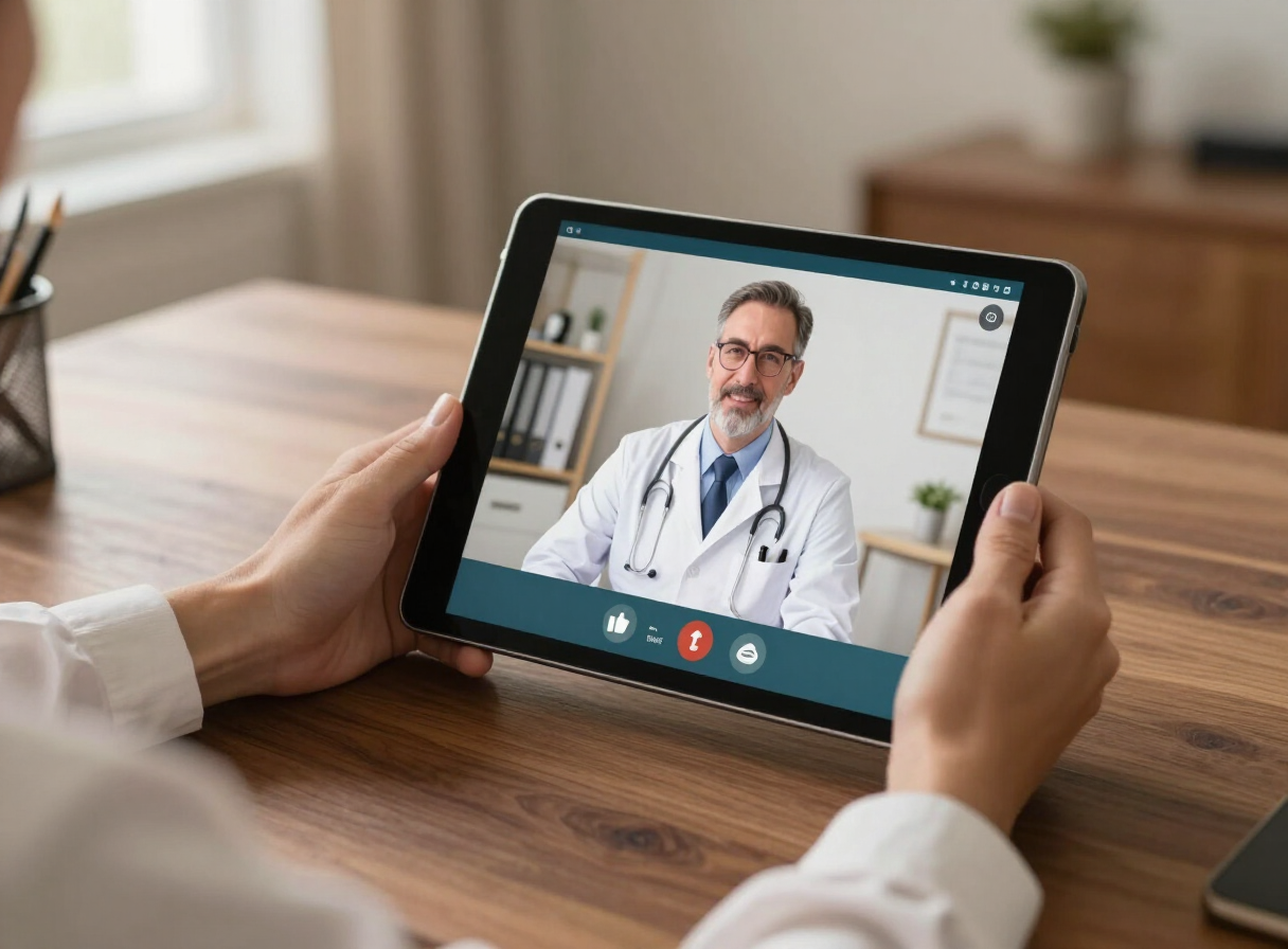 Virtual telehealth consultation on a tablet