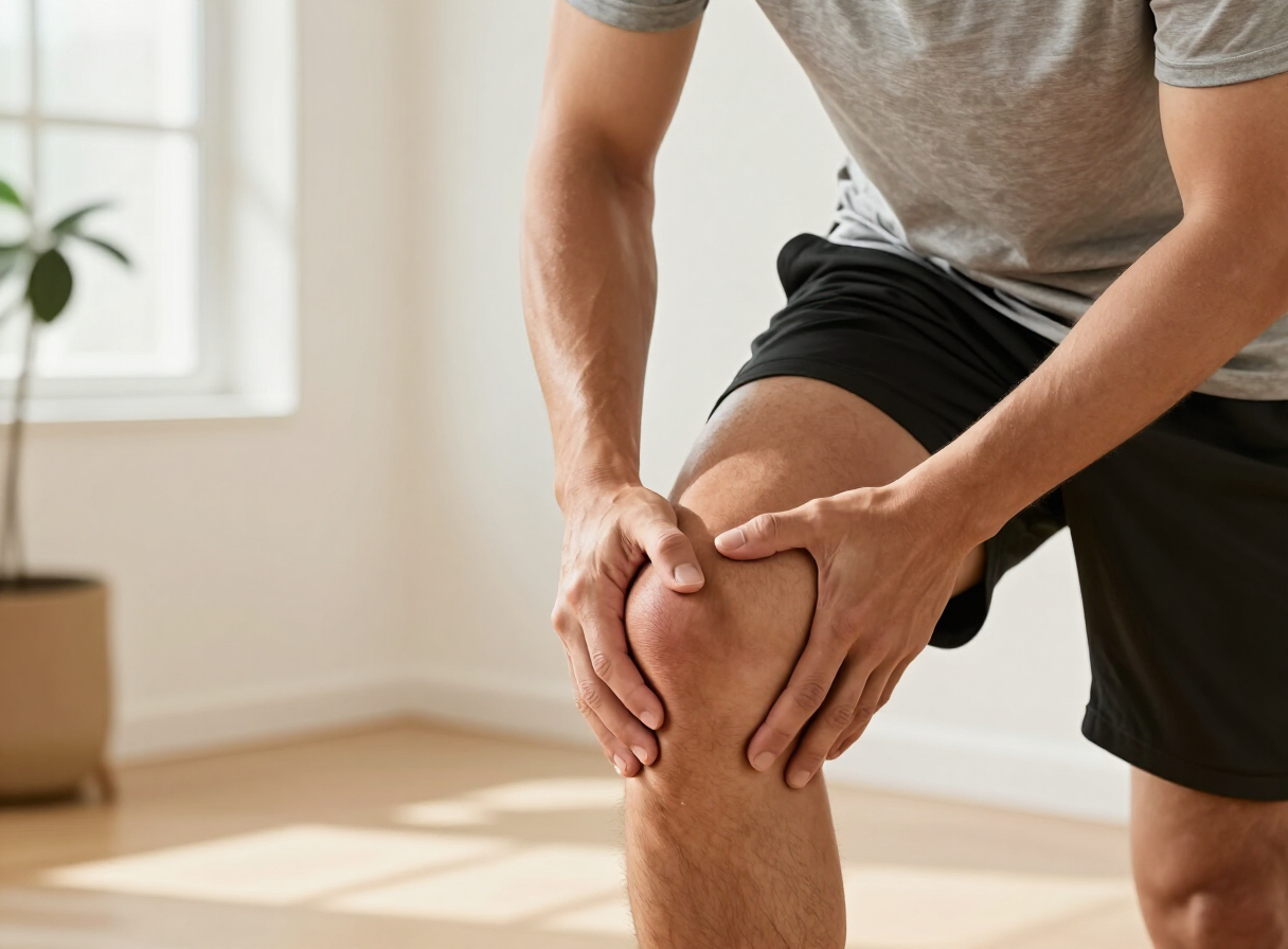 A person holding the thigh after activity