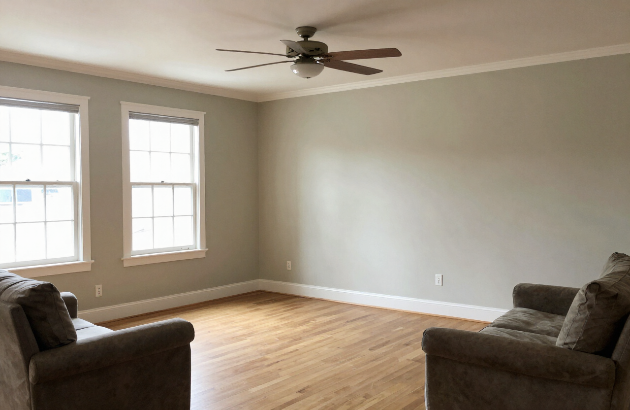 Single-family home living room before painting in Wood-Ridge NJ with dated wall color