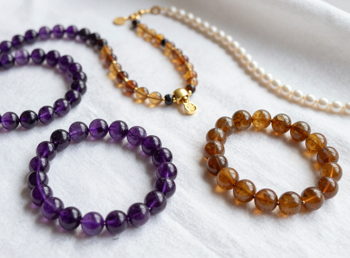 Handcrafted crystal bracelets and pearl necklaces from Soluna Gitana
