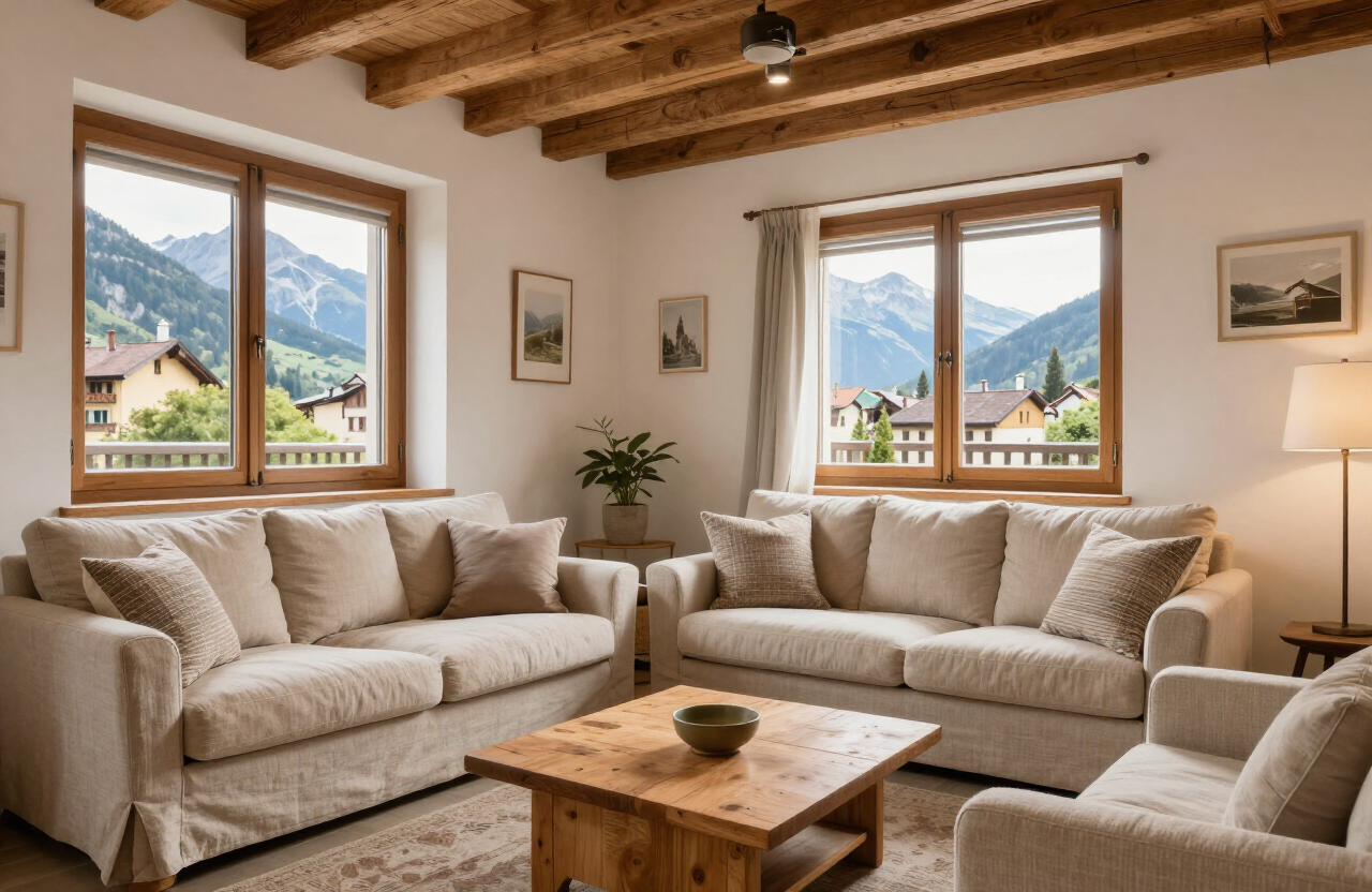Intérieur lumineux et soigné d'un appartement en location saisonnière à Annecy