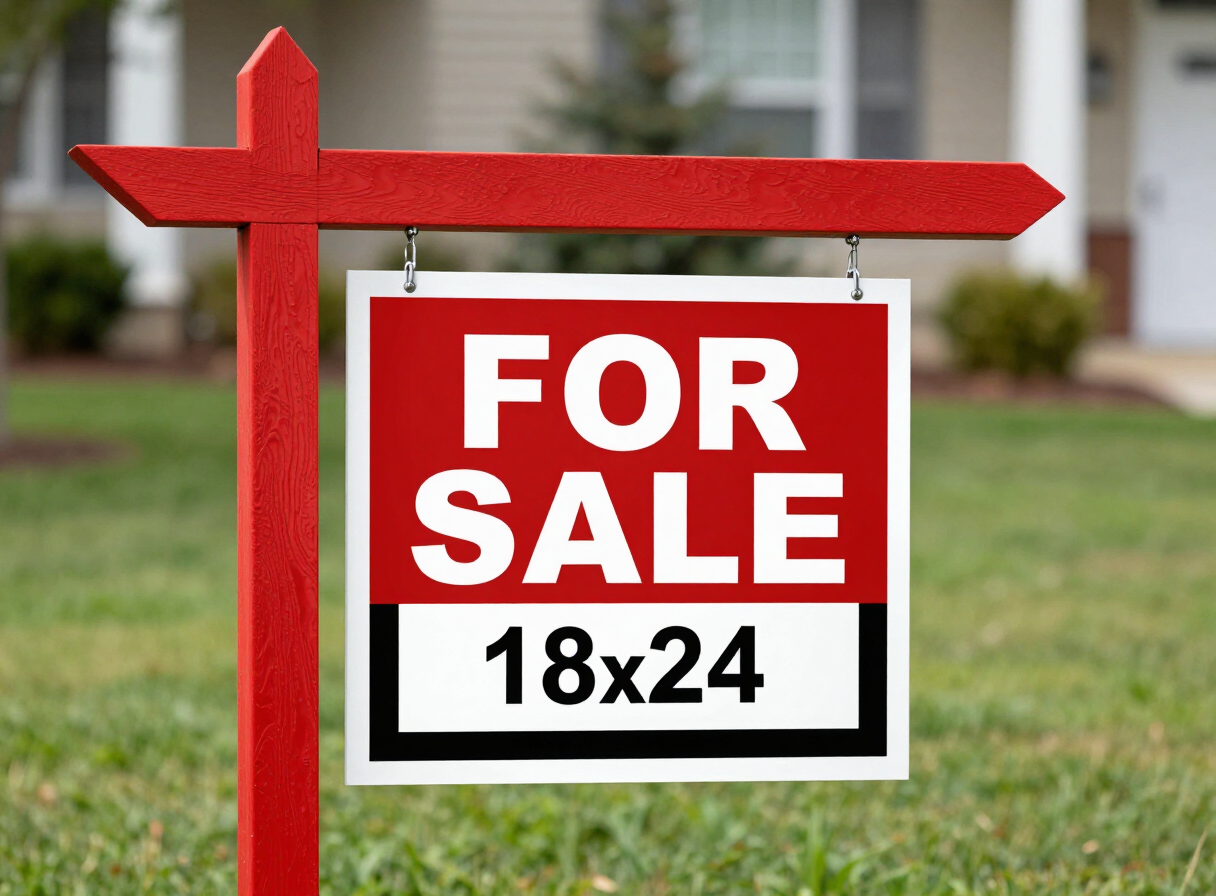 Red and black FOR SALE real estate yard sign, 18x24 corrugated plastic on metal H-frame in Las Cruces, NM