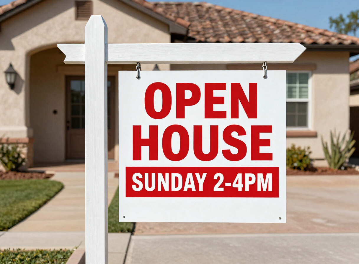 Red and white OPEN HOUSE SUNDAY 2-4PM rider sign, 18x24 corrugated plastic in Las Cruces, NM