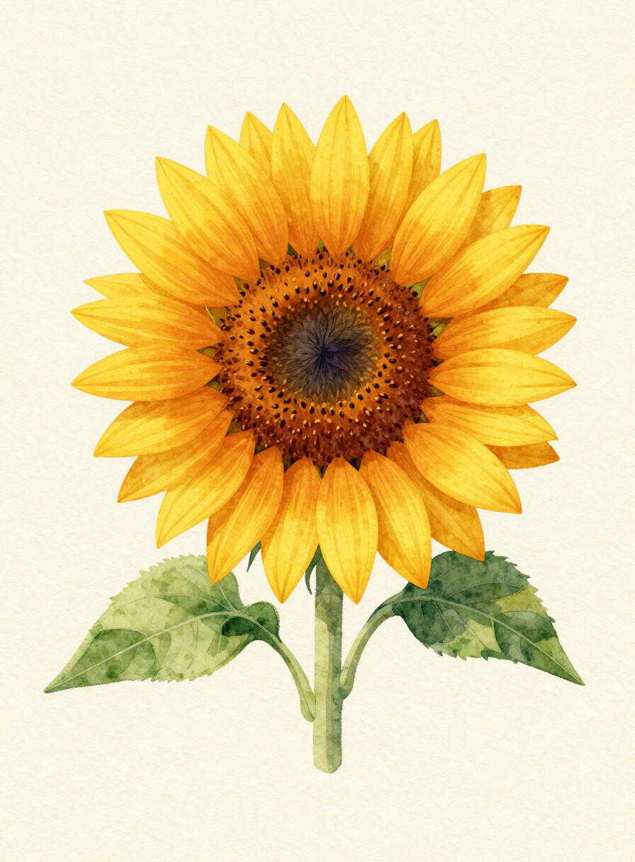 Watercolor painting of a golden Sunflower