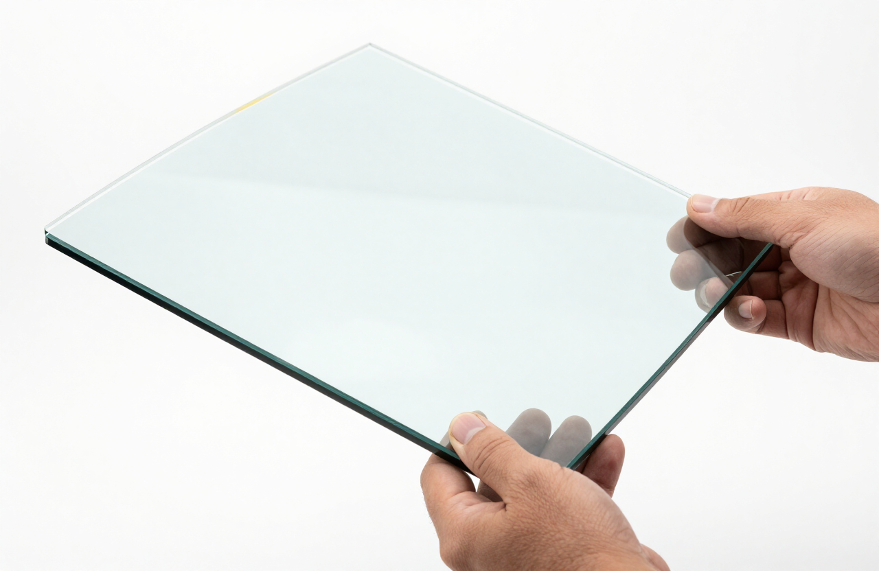 Edge cross-section of acoustic laminated automotive windshield glass showing the PVB interlayer
