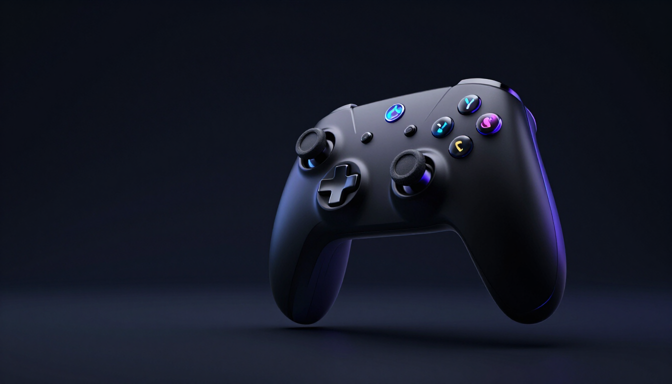 Controller gaming illuminato di blu e viola
