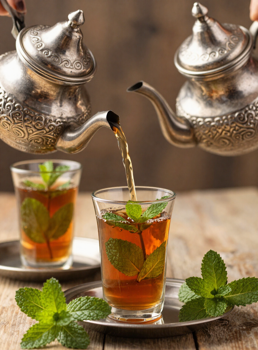 Moroccan mint tea being poured