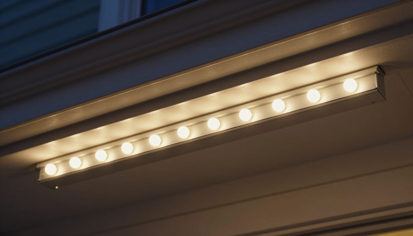 Fascia-mounted Christmas lights in Surrey with professional clip setup and LED seasonal bulb installation.