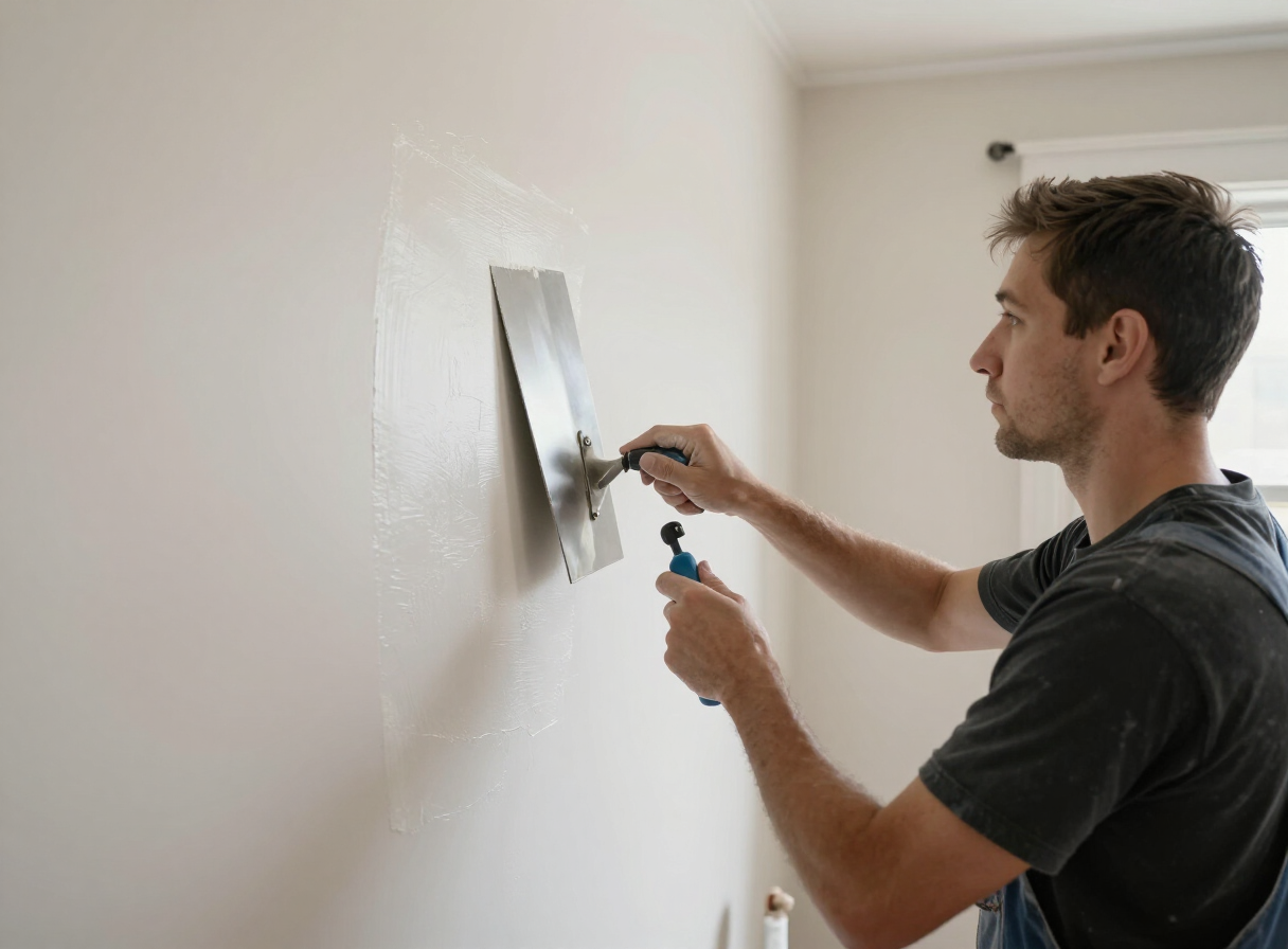 Skim coating in progress on a wall in an older North Bergen NJ home
