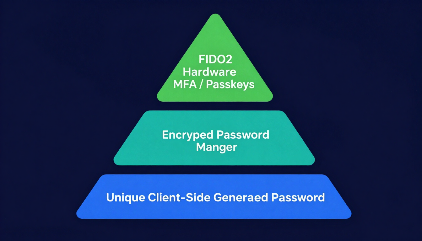 three layers of account security starting when you create password credentials up to MFA