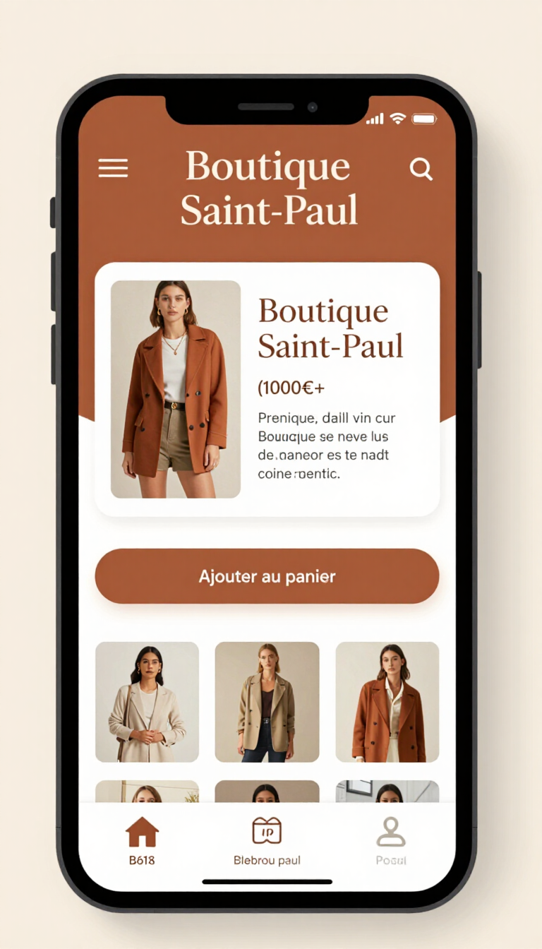 Page produit de la boutique sur smartphone