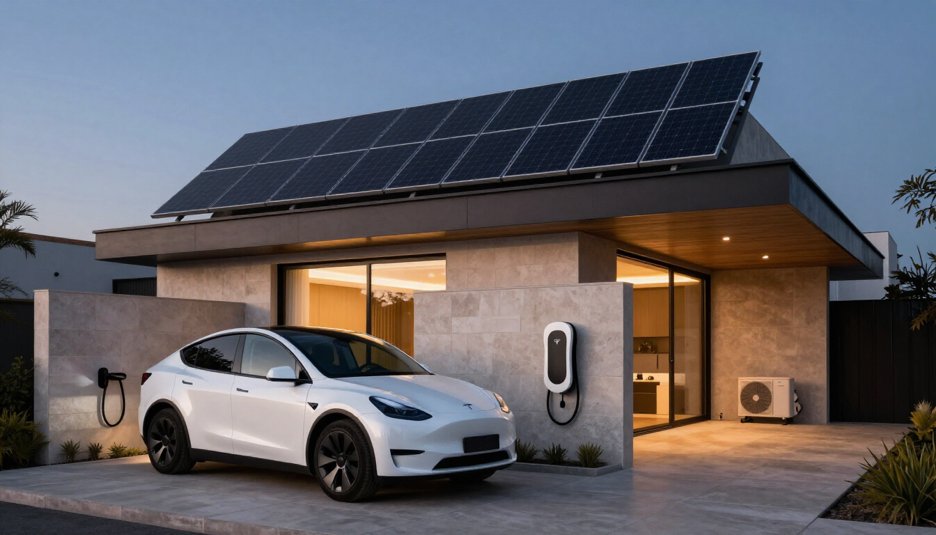 Casa moderna en Guadalajara con paneles solares, cargador para vehículo eléctrico y aire acondicionado instalados por DOMINUS