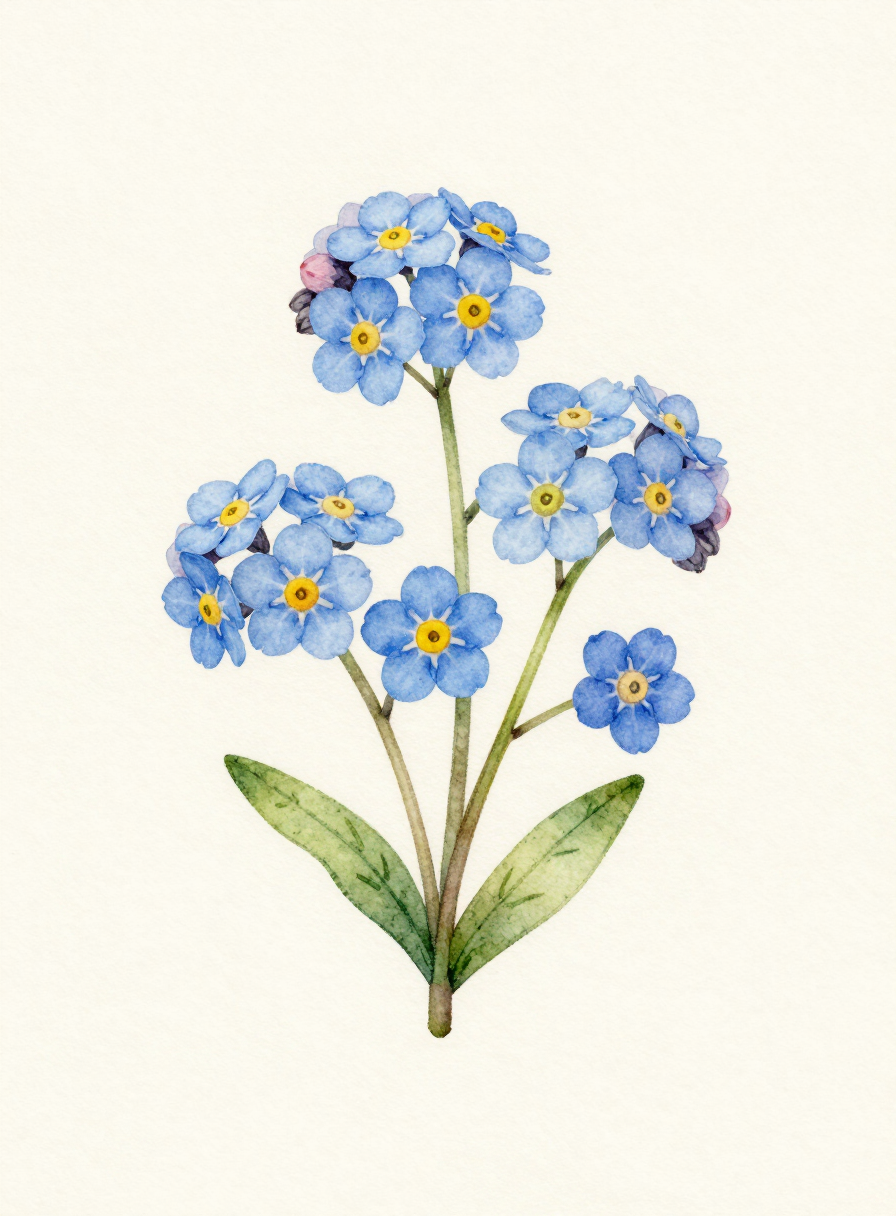Watercolor painting of a sky blue Forget-me-not