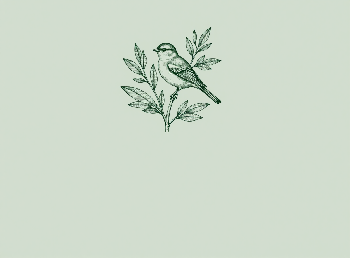Botanical illustration of a bird on a branch