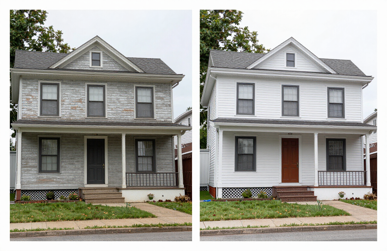 Before and after color transformation of a Rutherford NJ historic home exterior