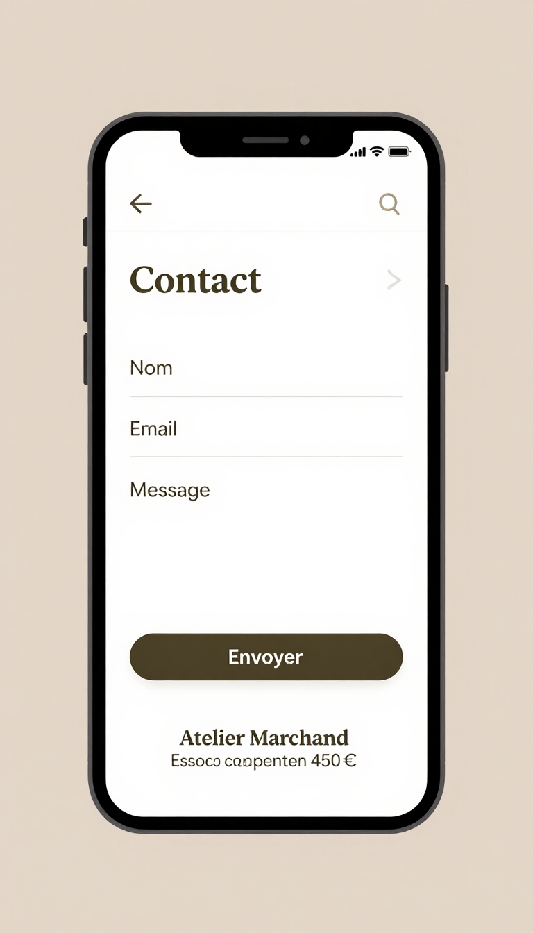 Page contact de l’artisan sur smartphone