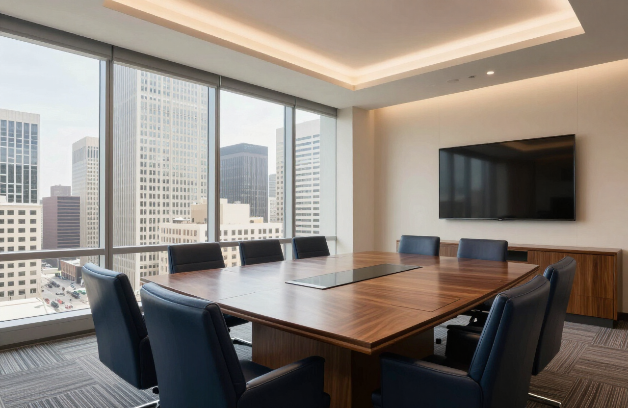 Conference room on a high floor of a Kansas City high-rise with city views