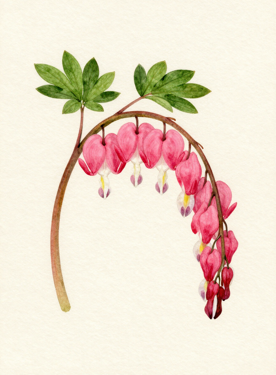 Watercolor painting of a pink Bleeding Heart