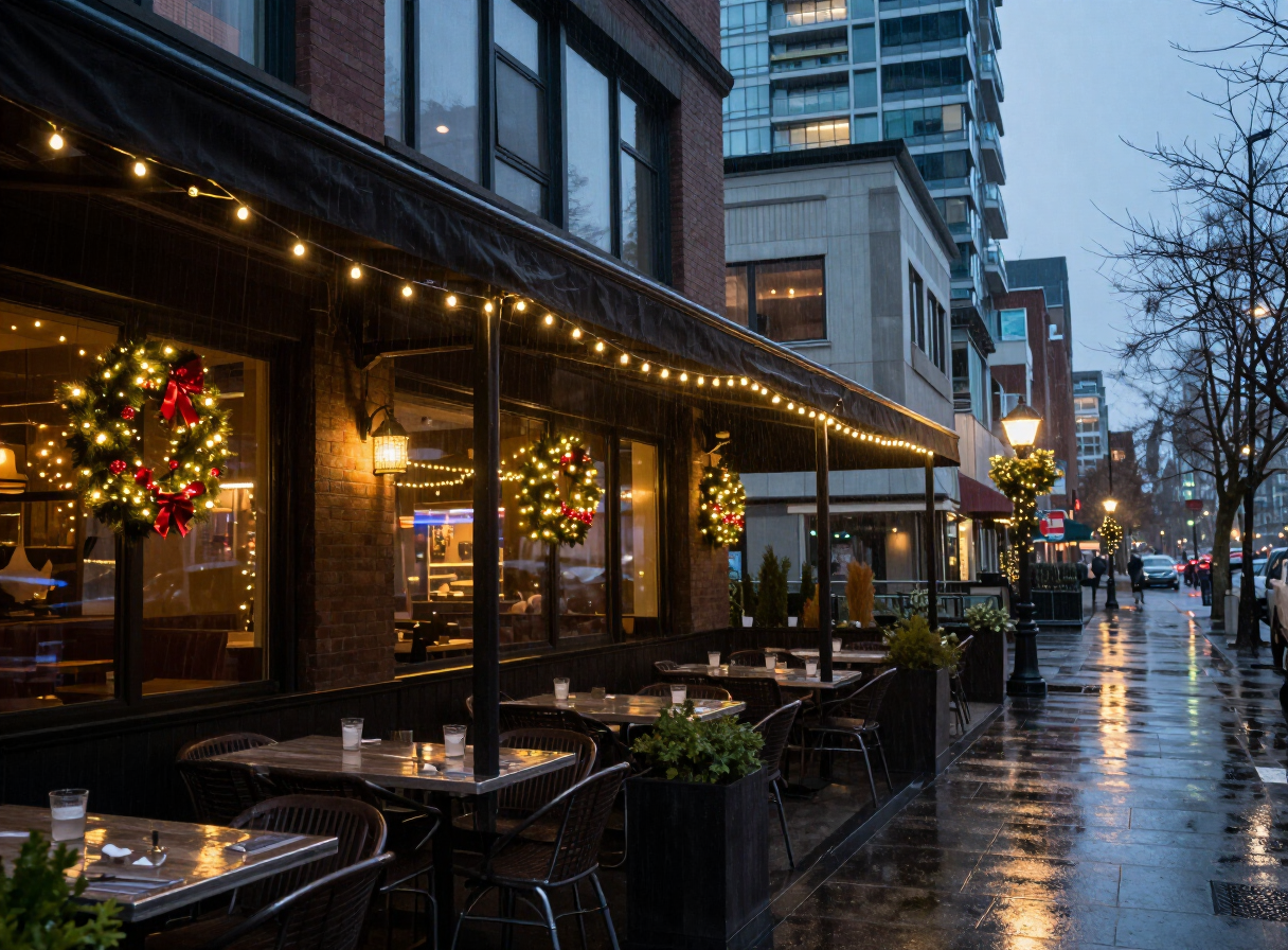 Christmas net light assembly in Vancouver for hedges and shrubs with thorough seasonal festive coverage.