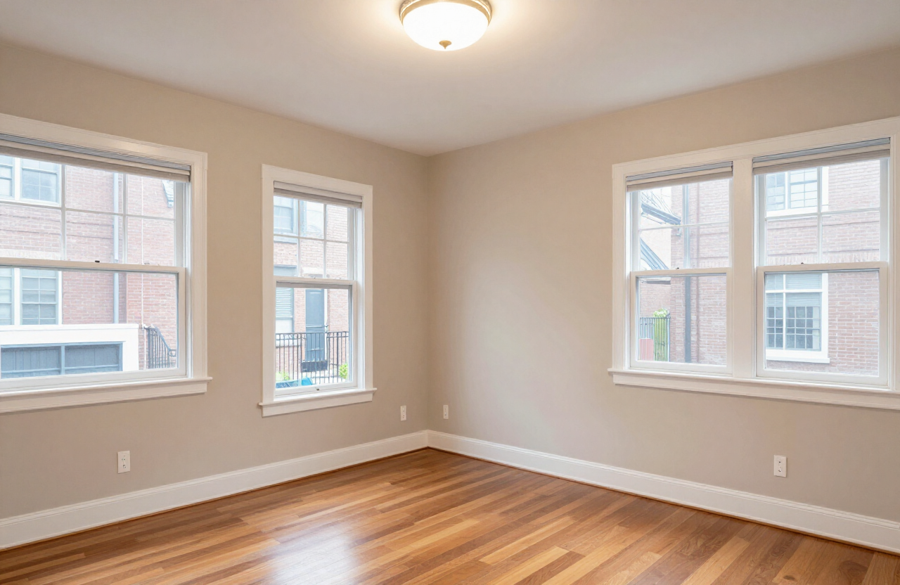 Completed Secaucus townhome interior with warm neutral walls and crisp white trim
