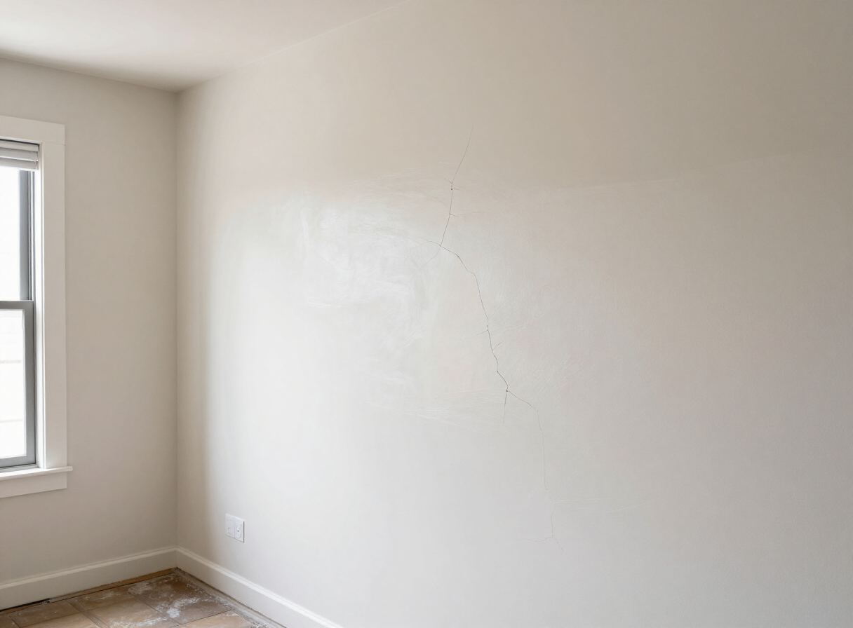 Repaired plaster wall crack in an older West New York NJ apartment after skim coating and priming